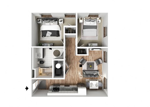 Floor plan for 2 beds, 1 bath, 628 sqft